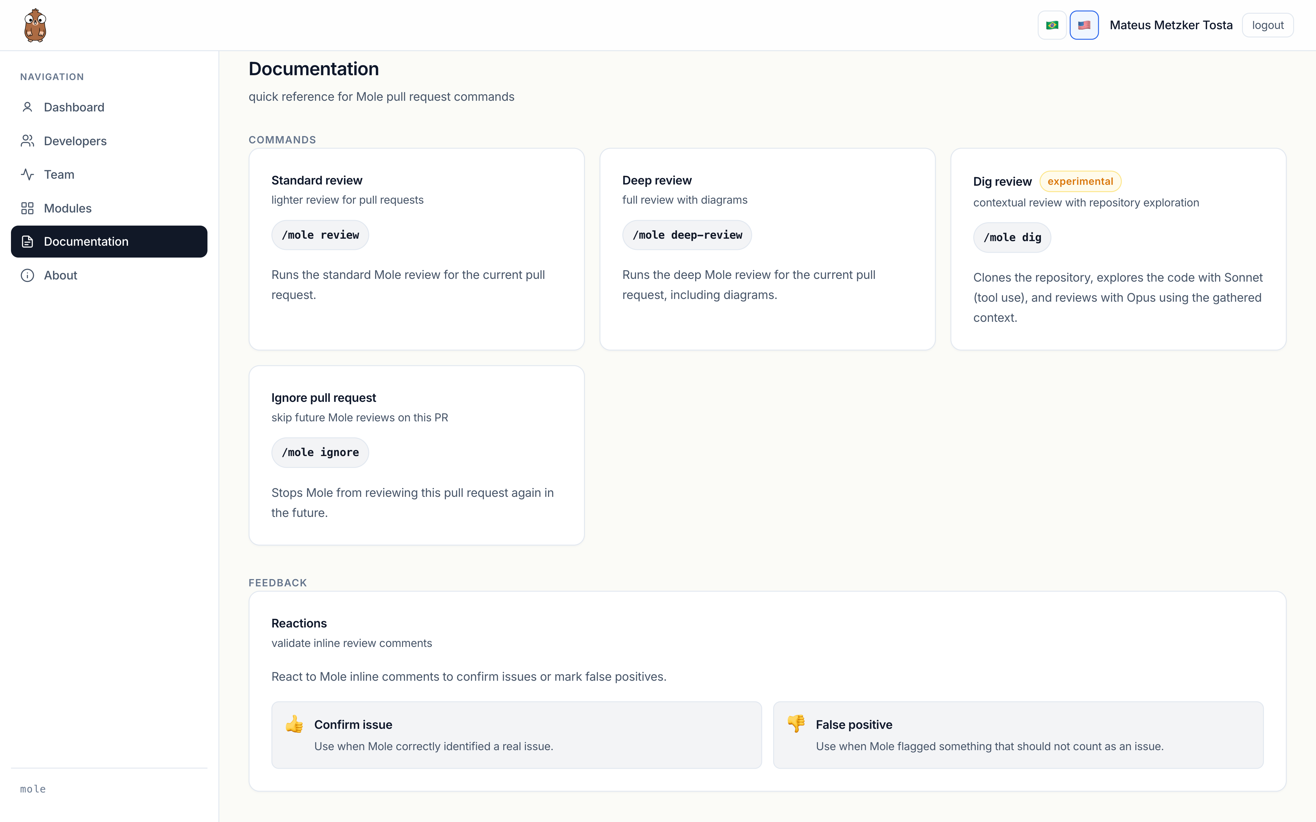 Mole dashboard